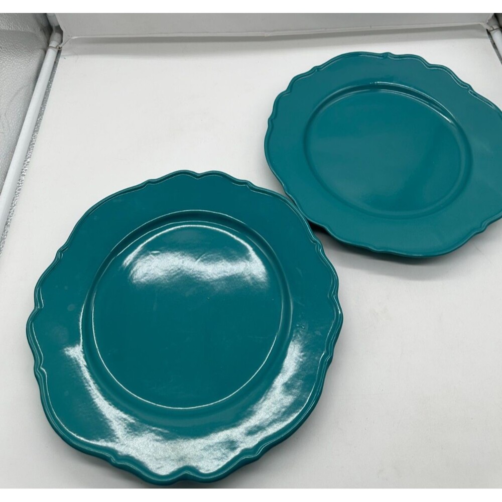 The Pioneer Woman Dinner Plates Set of 2 Teal 11" Stoneware Scalloped Embossed